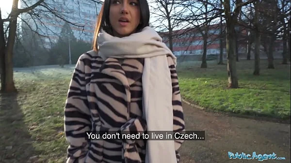 Public Agent Beautiful Brunette Biology Student Cums Over a Stranger Cock